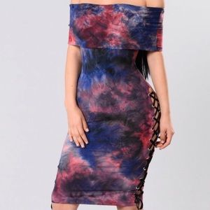 PS fashion nova midi off shoulder tie dye dress
